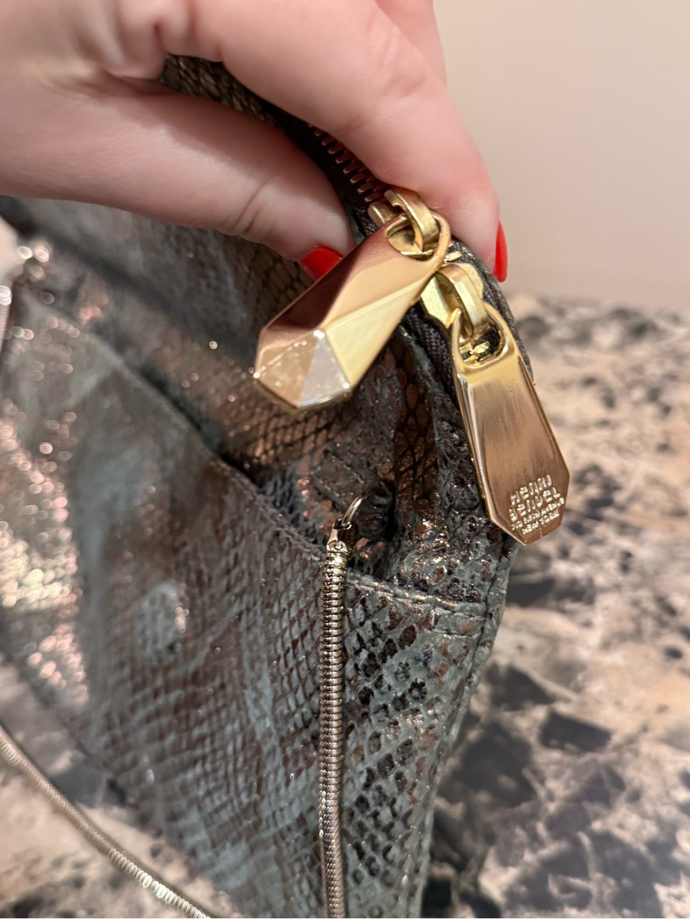 Henri Bendel Metallic Snakeskin Convertible Clutch / Shoulder Bag - Picture 11 of 15